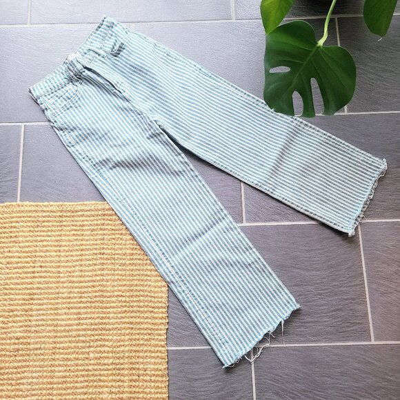 Free People We The Free Astoria High Rise Blue/White Striped Wide Leg Jeans 26 - Picture 3 of 7